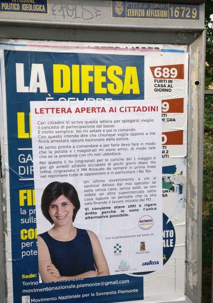 Falso manifesto di Appendino sui muri di Torino
