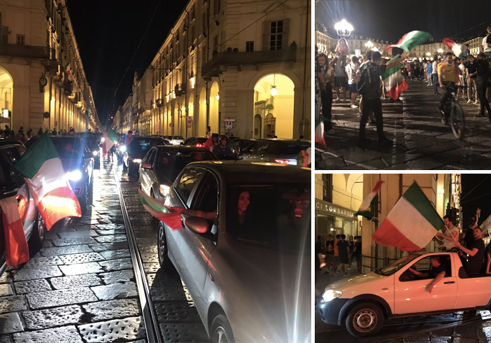 festeggiamenti a Torino dopo Italia-Spagna