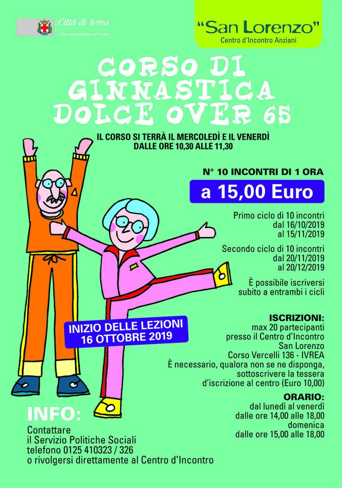 Ivrea, corso di ginnastica dolce per anziani al Centro di Incontro San Lorenzo