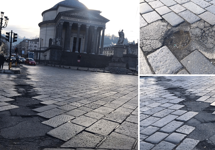Buche con vista Gran Madre: l’attraversamento di corso Casale un pericolo per automobilisti e motociclisti [FOTO e VIDEO]
