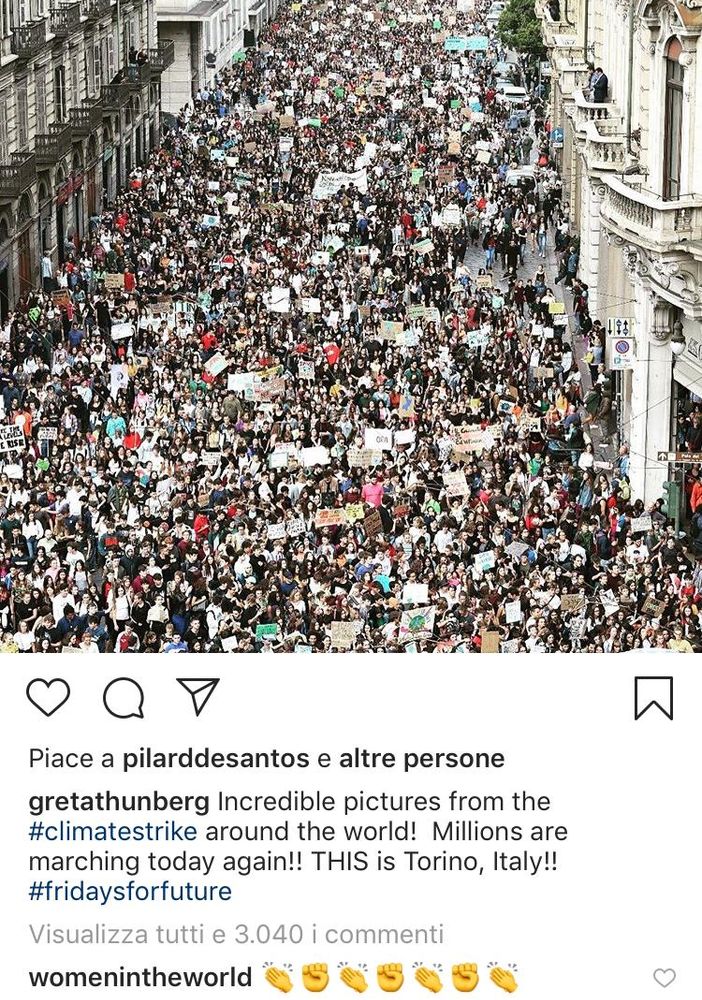 Friday for future, Greta Thunberg condivide sui social le foto di Torino: &quot;Incredibile&quot;