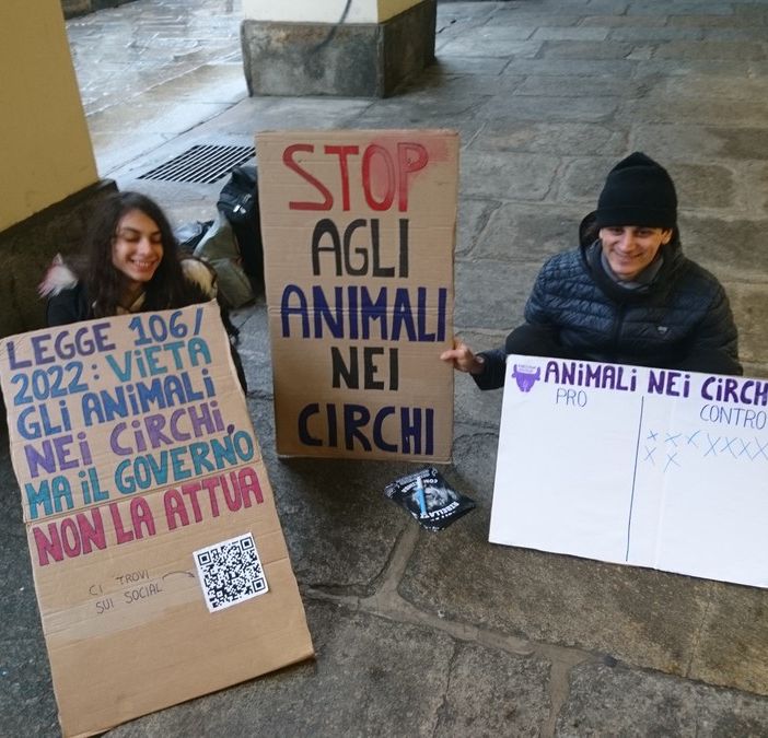 Protesta delle attiviste di Ribellione Animale in via Po: &quot;Stop all'uso degli animali nei circhi&quot;
