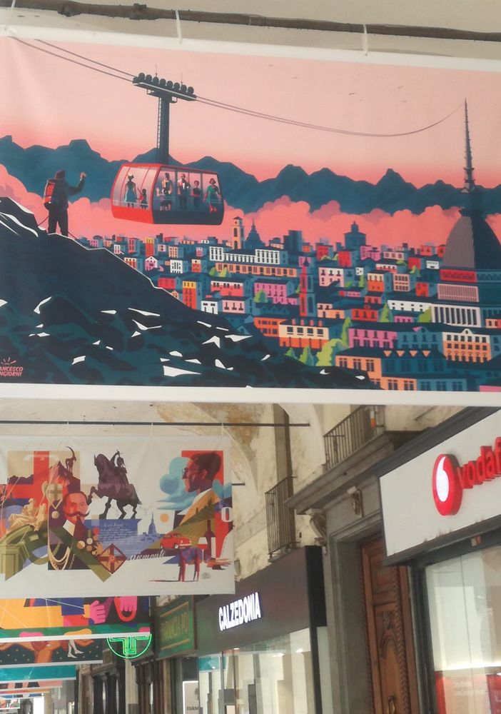 Le illustrazioni che raccontano i popoli europei arrivano in via Po e in piazza San Carlo