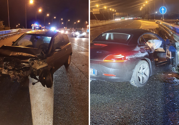 Notte di pioggia nel Torinese, incidenti a raffica: due persone in ospedale e auto distrutte