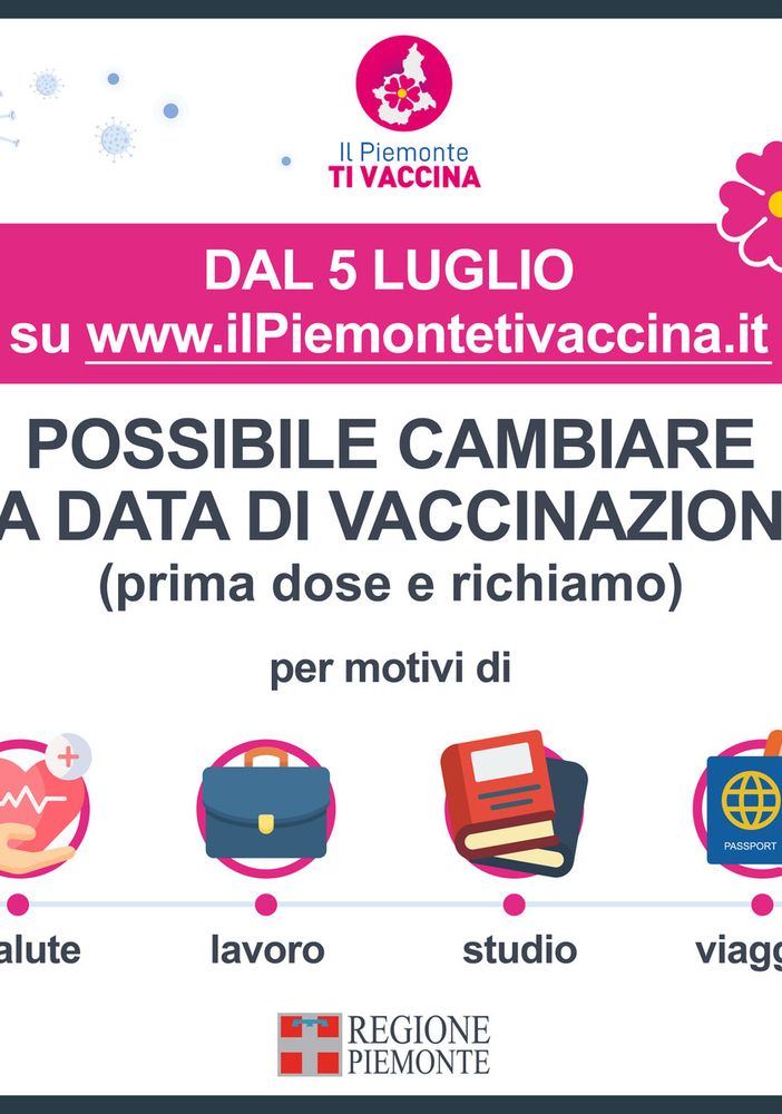 Sul portale ilpiemontetivaccina.it sarà possibile cambiare la data del vaccino