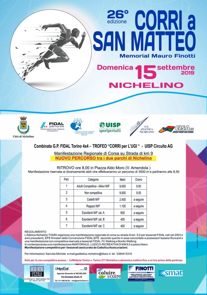Nichelino, San Matteo 2019 vuol dire anche sport e atletica