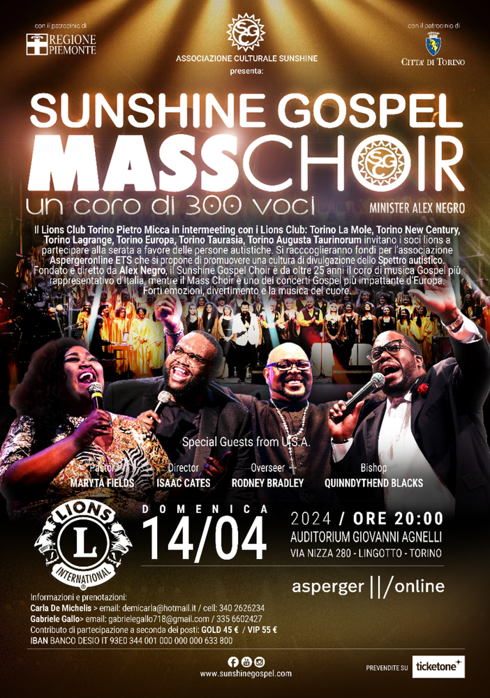 Musica e solidarietà nel concerto dell’Associazione Culturale Sunshine Masschoir