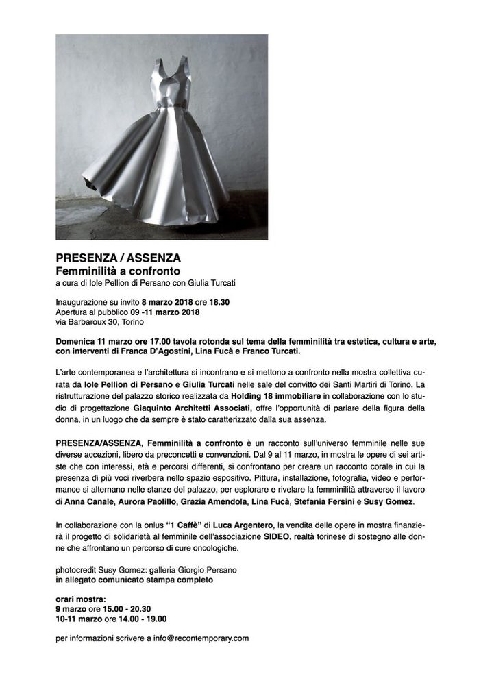 &quot;Presenza/assenza. Femminilità a confronto&quot;. L'arte e l'architettura si incontrano a Torino