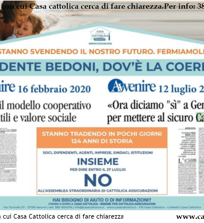 Facciamo un po' di chiarezza sulle  vicende di Cattolica Assicurazioni