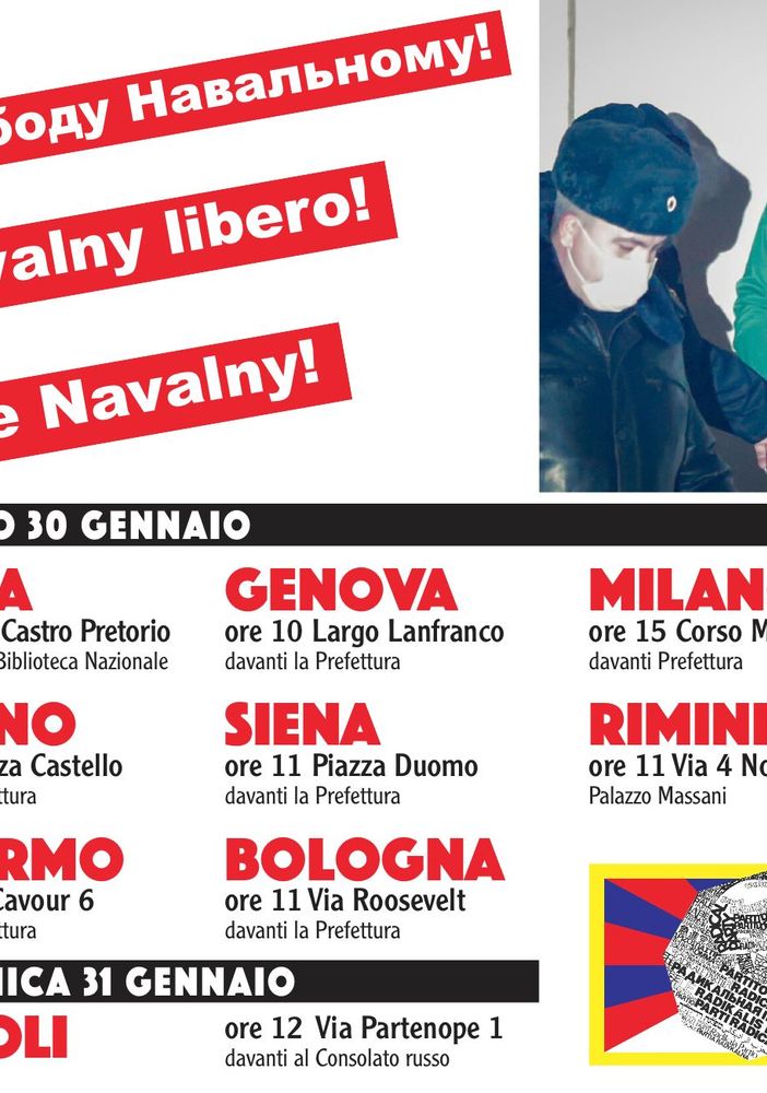 La locandina con le manifestazioni per Navalny