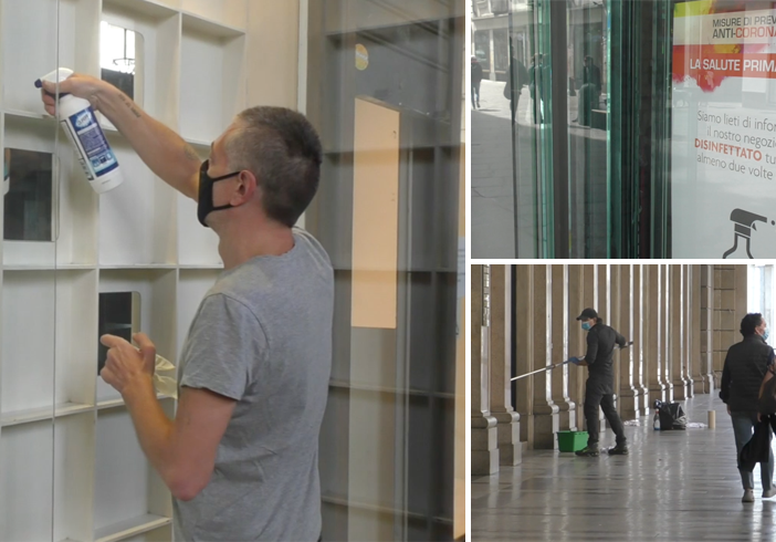 I negozi verso la riapertura: tra pulizia e allestimento vetrine, a Torino tentativi di ripartenza [VIDEO e FOTO]