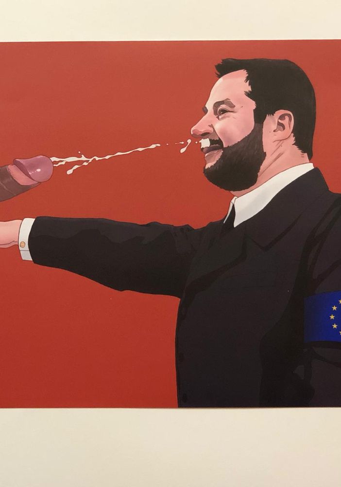 opera che rappresenta Salvini con saluto nazista