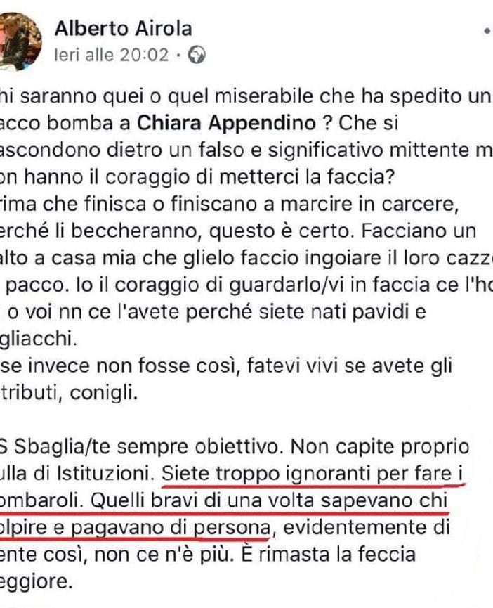 Pacco bomba ad Appendino, bufera politica sul post di solidarietà di Airola. M5S Torino: &quot;Parole gridate sbagliate&quot;