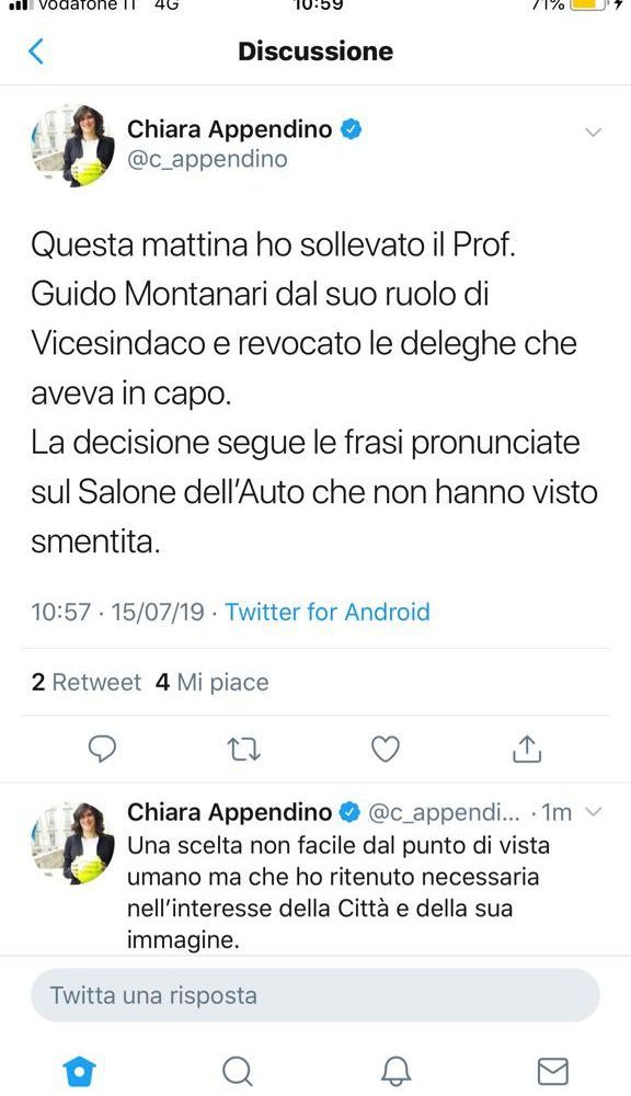 Appendino fa fuori Montanari dalla giunta a 5 Stelle: &quot;Sollevato da vicesindaco e revocate le deleghe&quot;