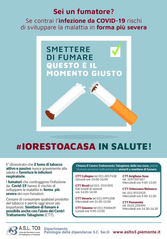 Campagna dell'Asl To3 contro l'abuso di sostanze in tempo di quarantena