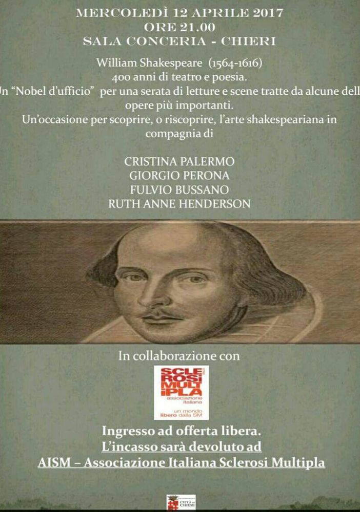 Chieri, letture Shakespeariane per sostenere la ricerca attraverso la cultura