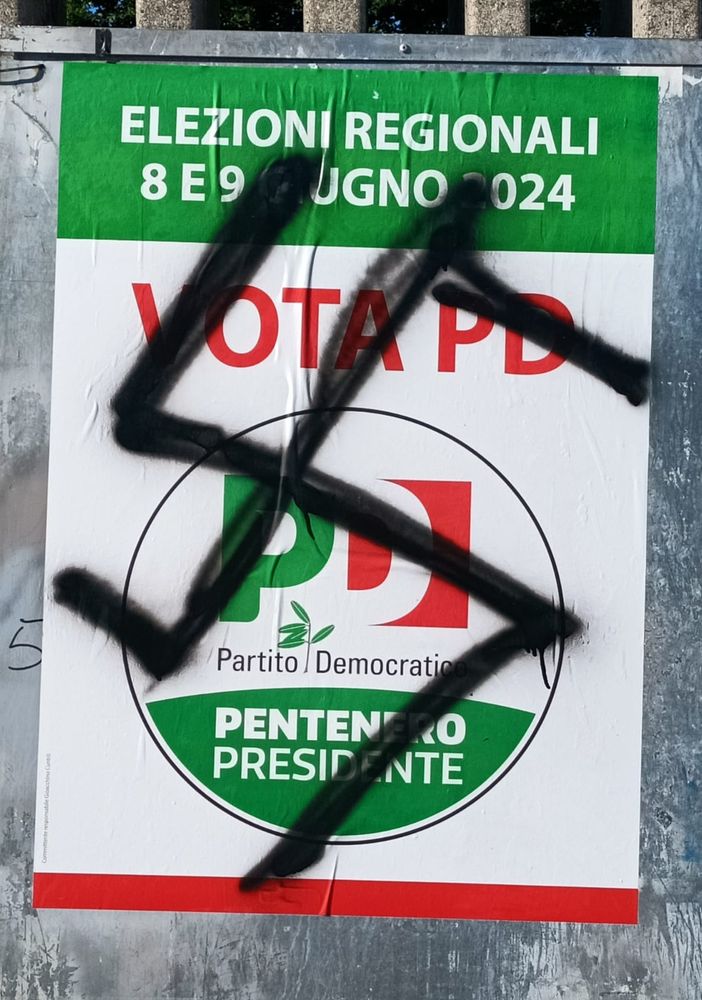 Buttigliera Alta, svastica sul manifesto del Pd: &quot;Offesa vile ed ignorante&quot;