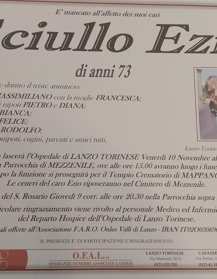LUTTO - E' mancato Ezio Sciullo, papà del nostro collega Massimiliano. Ci stringiamo alla famiglia