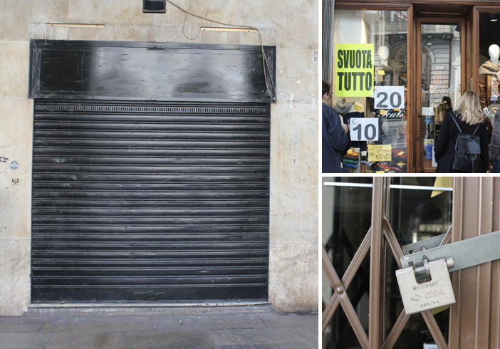 Negozi chiusi, in vendita o con promozioni fuori tutto in via Po