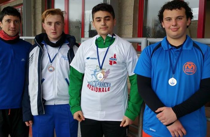 Il podio del martello cadetti con Filippo Mario Iacocca, vincitore del criterium