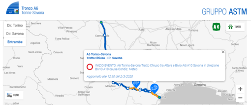Autostrada A6 Torino-Savona: chiuso causa maltempo il tratto dopo Altare, in Liguria