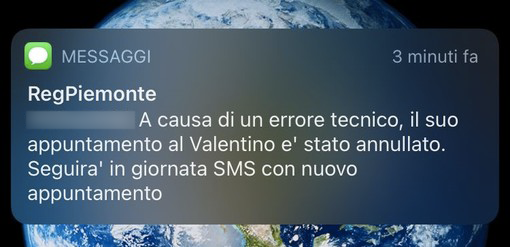 L'sms arrivato dalla Regione L'sms arrivato dalla Regione
