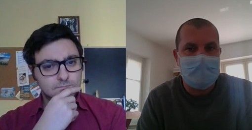 Un fotogramma della videointervista al dottor Marco Ribezzo, responsabile della Cardiologia riabilitativa della clinica "Maria Pia" di Torino, attrezzato a Covid Hospita Un fotogramma della videointervista al dottor Marco Ribezzo, responsabile della Cardiologia riabilitativa della clinica "Maria Pia" di Torino, attrezzato a Covid Hospita