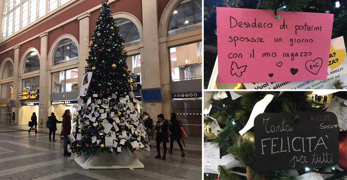 La magia del Natale a Porta Nuova: nelle letterine appese all’albero custoditi i sogni dei torinesi (FOTO e VIDEO)