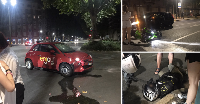 Incidente in largo Francia: 500 prende in pieno moto, biker soccorso dal 118