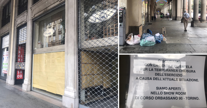 Vetrine abbandonate, mendicanti e negozi in vendita: il Covid ha messo in ginocchio via Cernaia [VIDEO e FOTO]