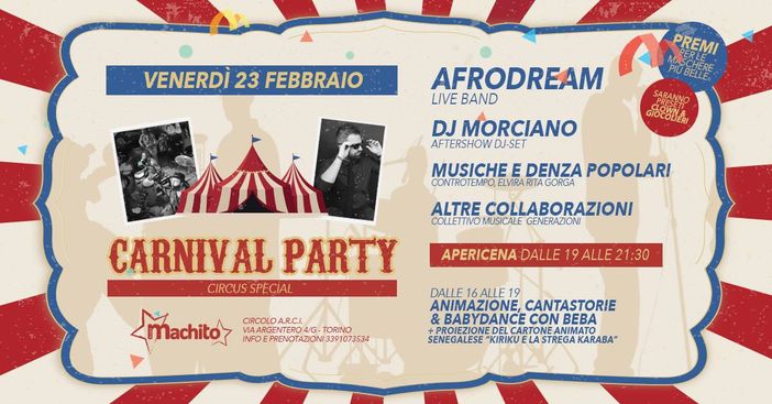 Carnival Afro Folk Party per il Machito, con ospiti d’eccezione, tra cui il gruppo multietnico degli Afrodream Carnival Afro Folk Party per il Machito, con ospiti d’eccezione, tra cui il gruppo multietnico degli Afrodream