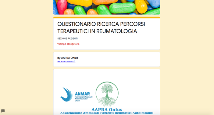 Aapra Onlus lancia questionario online per gli ammalati reumatologici Aapra Onlus lancia questionario online per gli ammalati reumatologici