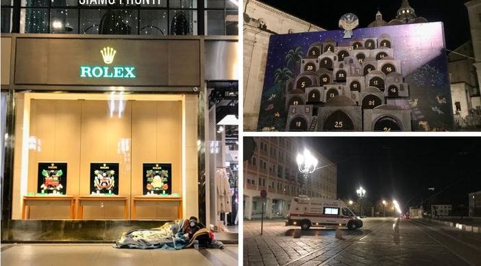 Invisibili davanti al calendario dell'Avvento: piazza del Duomo e via Roma casa dei clochard Invisibili davanti al calendario dell'Avvento: piazza del Duomo e via Roma casa dei clochard