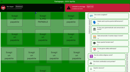 Una schermata del Fantapapa Una schermata del Fantapapa