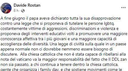 Uno stralcio del post di Davide Rostan