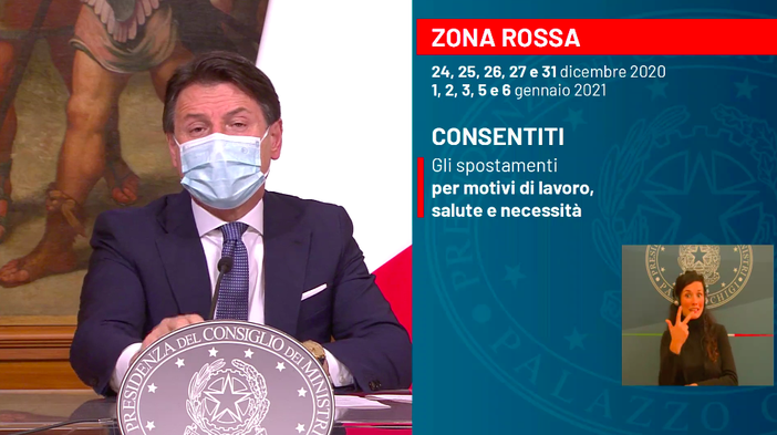 Il premier Conte, durante il discorso alla Nazione sul Decreto Legge natalizio