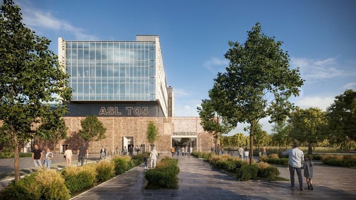 Un rendering del futuro ospedale unico di Cambiano