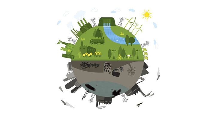 mondo con elementi di sostenibilità