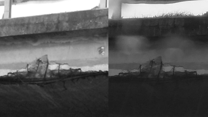 Un dettaglio delle due foto di ottobre 2018 e novembre 2019 spedite da Leggieri alla Città metropolitana Un dettaglio delle due foto di ottobre 2018 e novembre 2019 spedite da Leggieri alla Città metropolitana