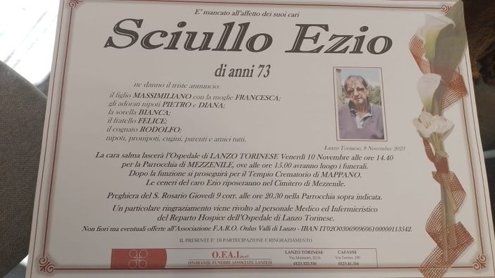 LUTTO - E' mancato Ezio Sciullo, papà del nostro collega Massimiliano. Ci stringiamo alla famiglia LUTTO - E' mancato Ezio Sciullo, papà del nostro collega Massimiliano. Ci stringiamo alla famiglia