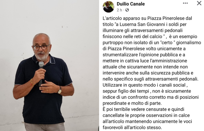 Canale e il suo post su Facebook