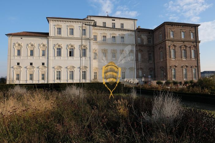 Una Libellula e un'Ape Regina di Hilario Hisola fluttuano nei giardini della Reggia di Venaria Reale Una Libellula e un'Ape Regina di Hilario Hisola fluttuano nei giardini della Reggia di Venaria Reale