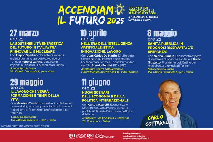 Il PD di Chieri organizza il ciclo di eventi "Accendiamo il futuro"