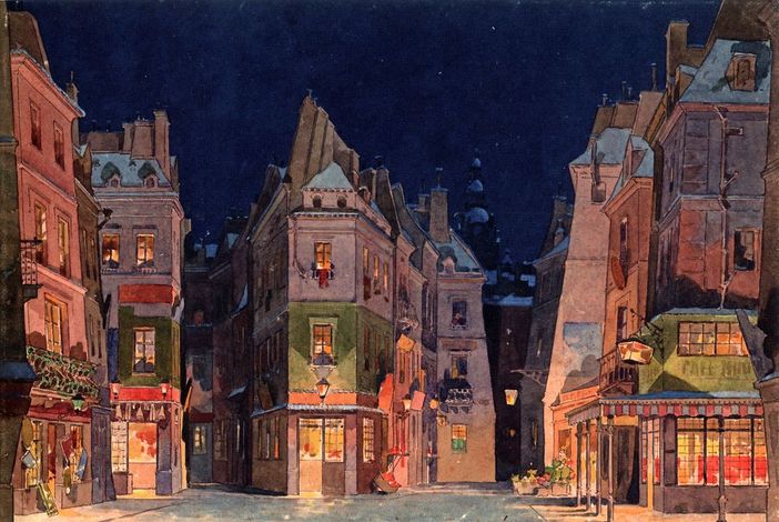 "La bohème - Quadro II". Bozzetto di Adolf Hohenstein per la prima assoluta al Teatro Regio di Torino, custodito dall'Archivio Storico Ricordi di Milano