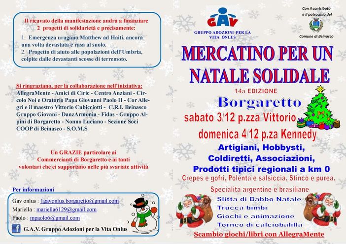 Oggi e domani “mercatini per un Natale solidale” e tante animazioni a Borgaretto Oggi e domani “mercatini per un Natale solidale” e tante animazioni a Borgaretto