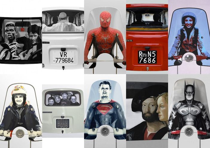 Parabrezza di automobili e di Vespa dipinti da Guido Palmero in mostra a Torino