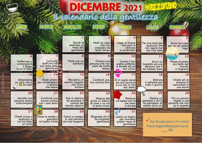 Torna il calendario della gentilezza, un gesto al giorno per tutto il mese di dicembre Torna il calendario della gentilezza, un gesto al giorno per tutto il mese di dicembre