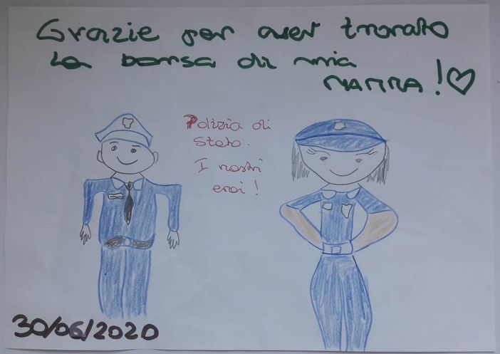 Operazione "Rivoli Onesta", recuperati dalla Polizia i soldi di una colletta. Bimbo ringrazia gli agenti con un disegno