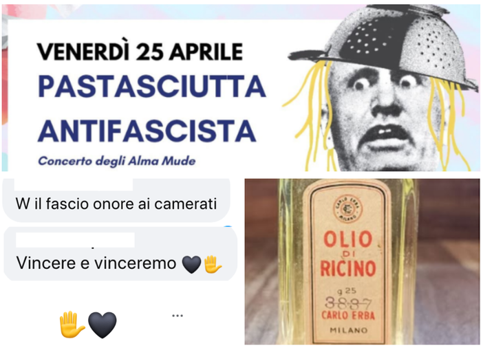 La pastasciutta antifascista del Comala bersaglio dell’odio: “Conditela con olio di ricino”