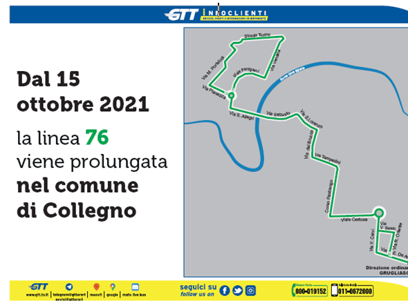 Collegno, la linea Gtt 76 prolunga il percorso fino a Collegno Collegno, la linea Gtt 76 prolunga il percorso fino a Collegno